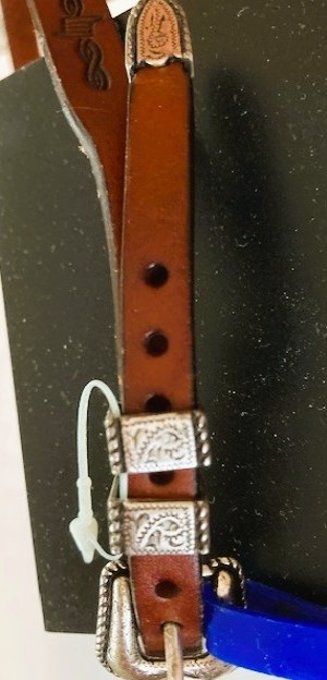 Leather Hatband with barbwire tooling & silver buckles